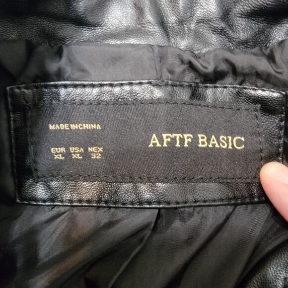 AFTF Basic Black Faux Leather Moto Jacket Quilted Biker Style - Picture 14 of 15